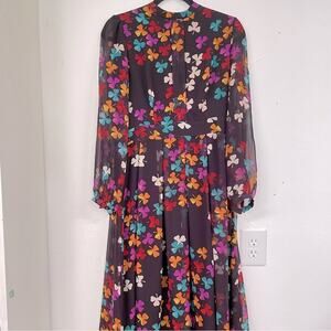 Gyalwana Blue Multi Color Clover Print Long Sleeve Vintage Inspired Maxi Dress L